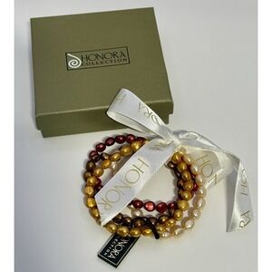Honora Gold White Bronze Cherry Pearl Bracelet Set Of 4 New In Box